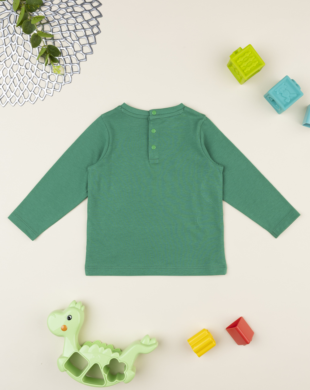 T-shirt bimbo verde stampata dino
