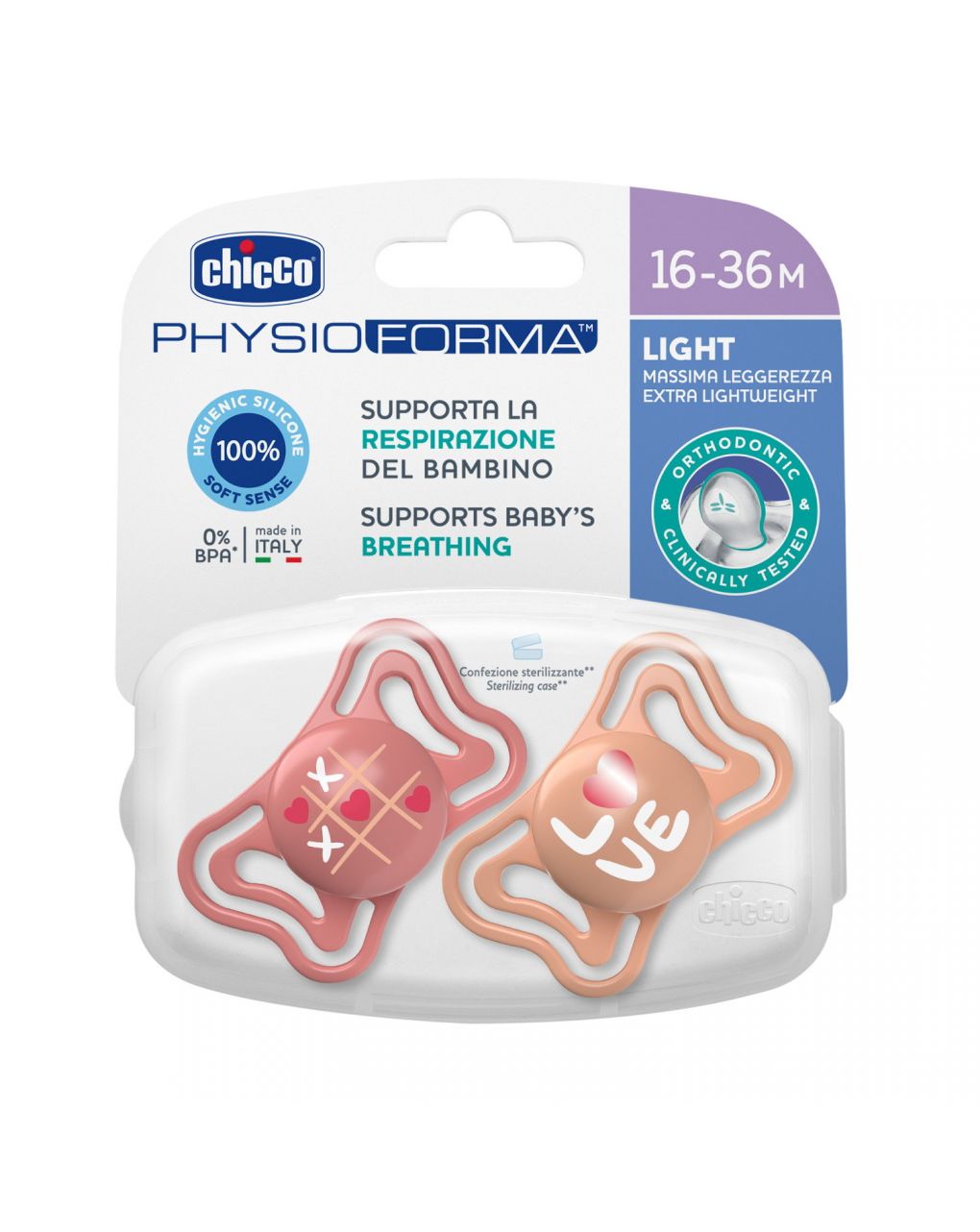 Succhietto physio light pink sil 16-36m 2 pezzi - chicco