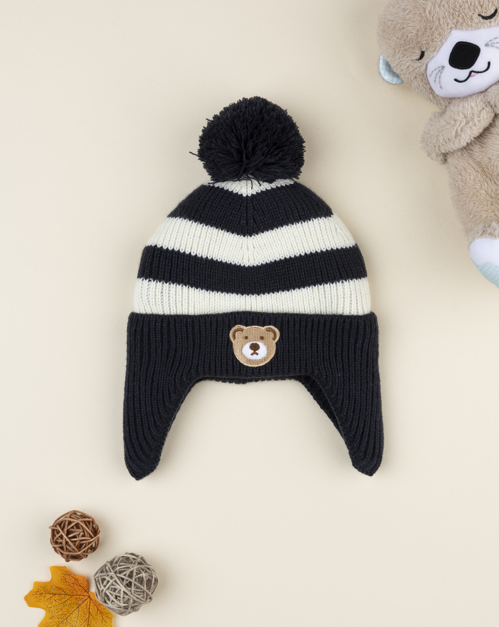 Cappello peruviano bimbo bianco/blu "orso"