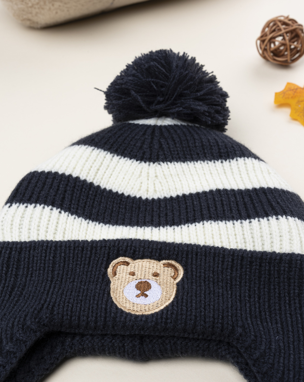 Cappello peruviano bimbo bianco/blu "orso"