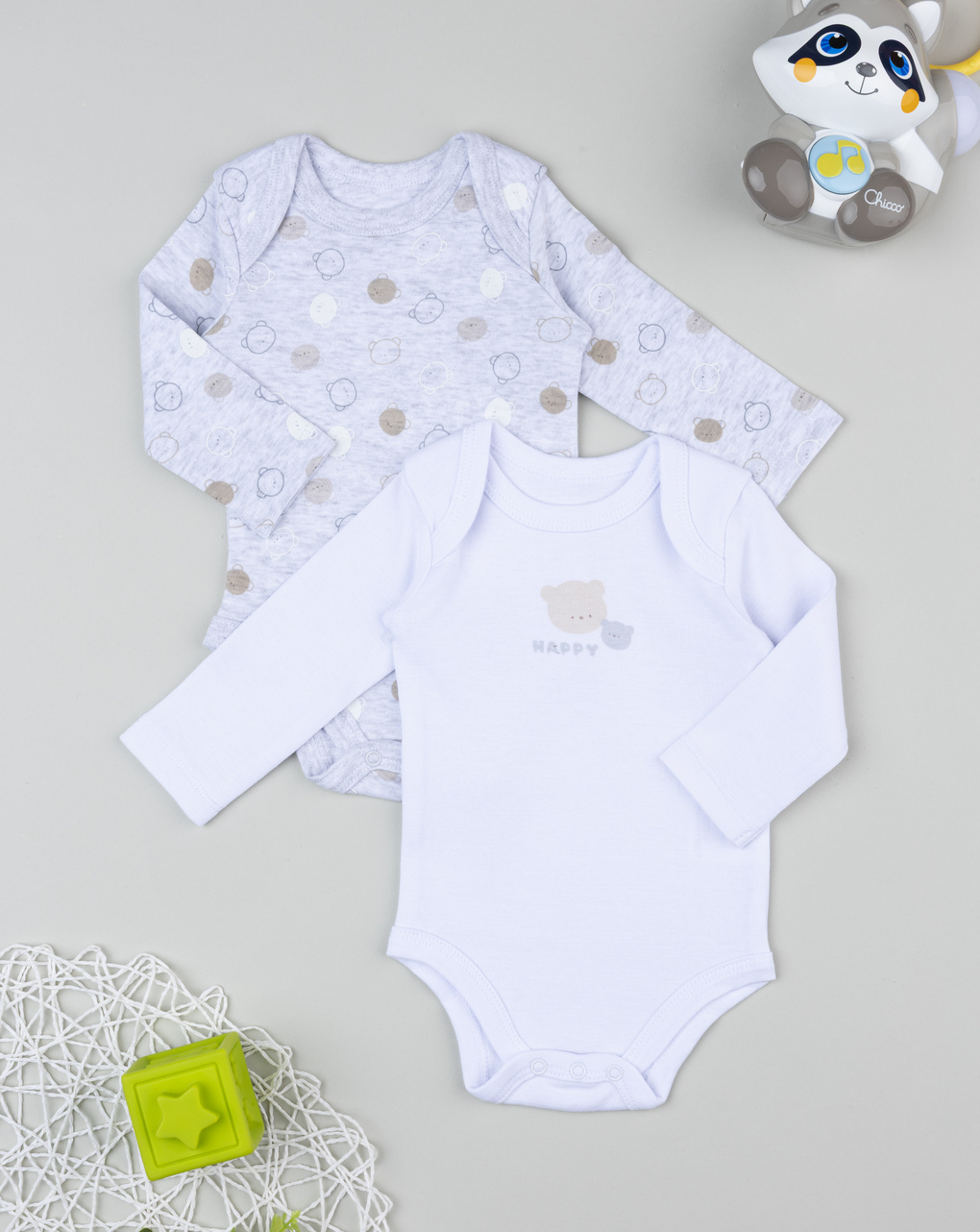 Pack 2 body manica lunga bambino bianco/grigio