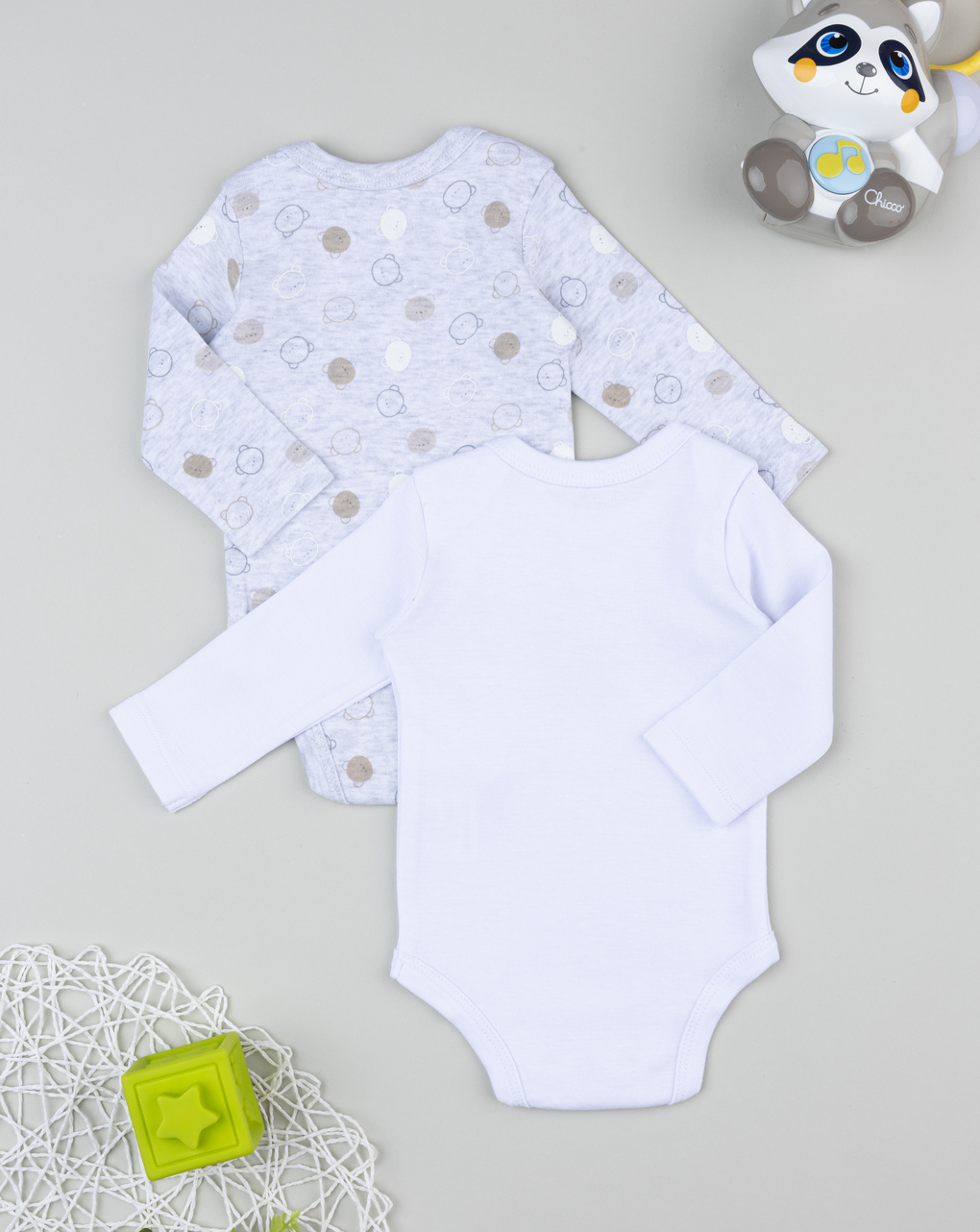 Pack 2 body manica lunga bambino bianco/grigio
