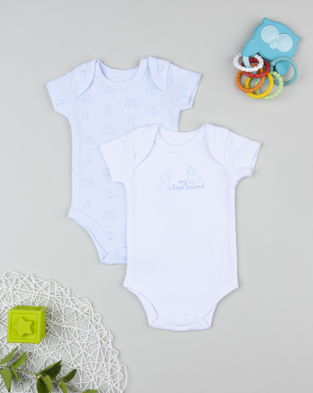 Pack 2 body mezza manica neonato azzurro/bianco