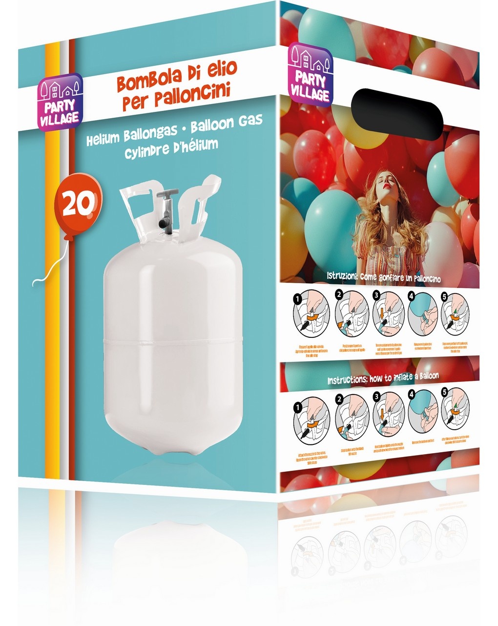 Bombola elio monouso - gonfia 20 palloncini 9"-23 cm