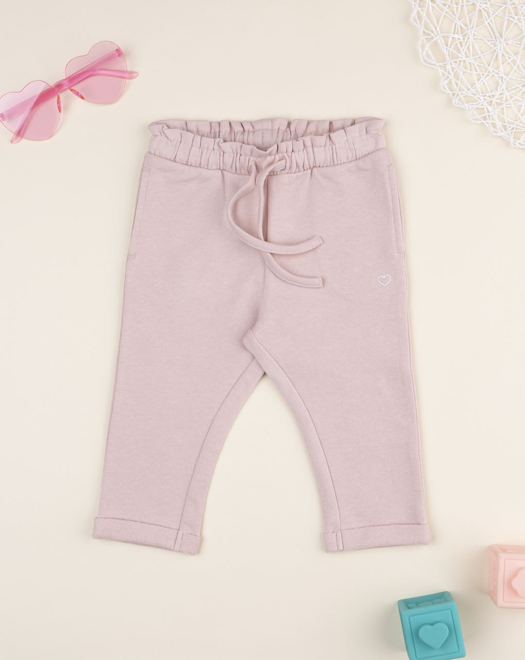 Pantalone bimba rosa vita arricciata