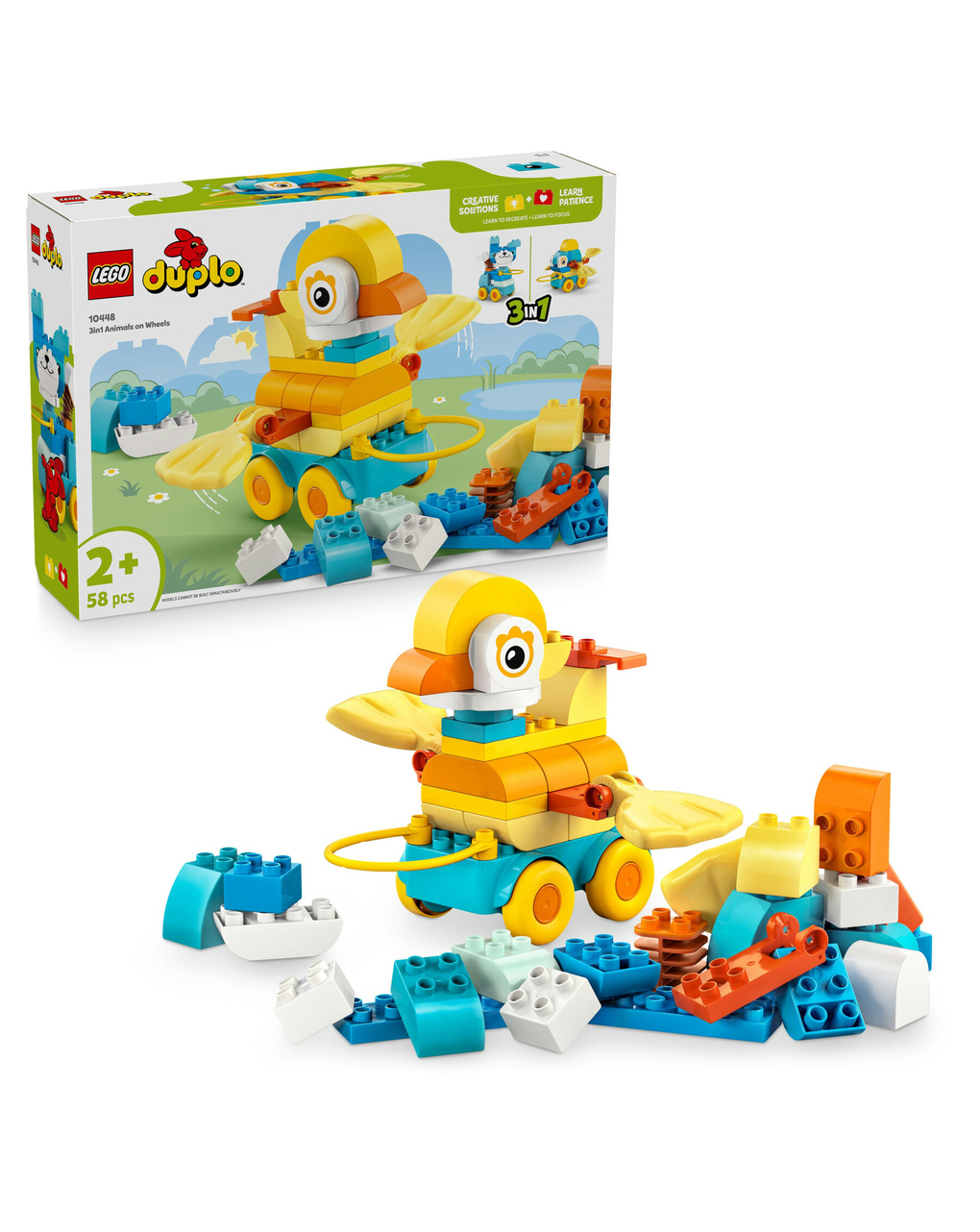 Lego duplo 10448 animali ruote 3in1: anatra, pesce, cane 2+