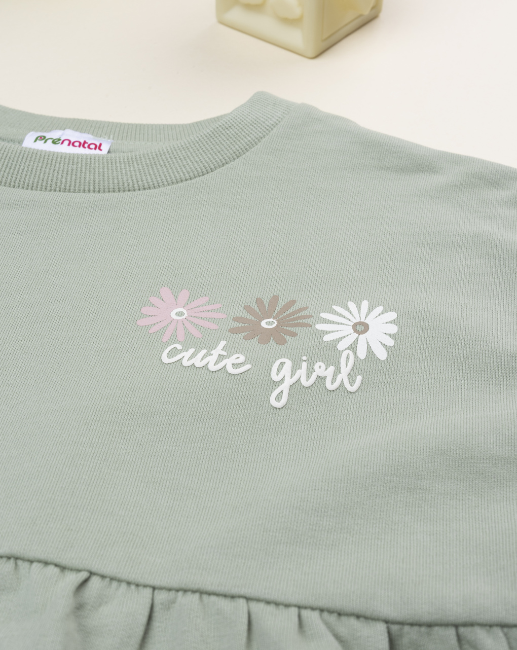 Felpa bimba verde stampa margherite