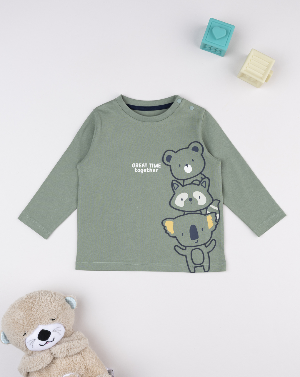 T-shirt bimbo verde stampa "great time together"