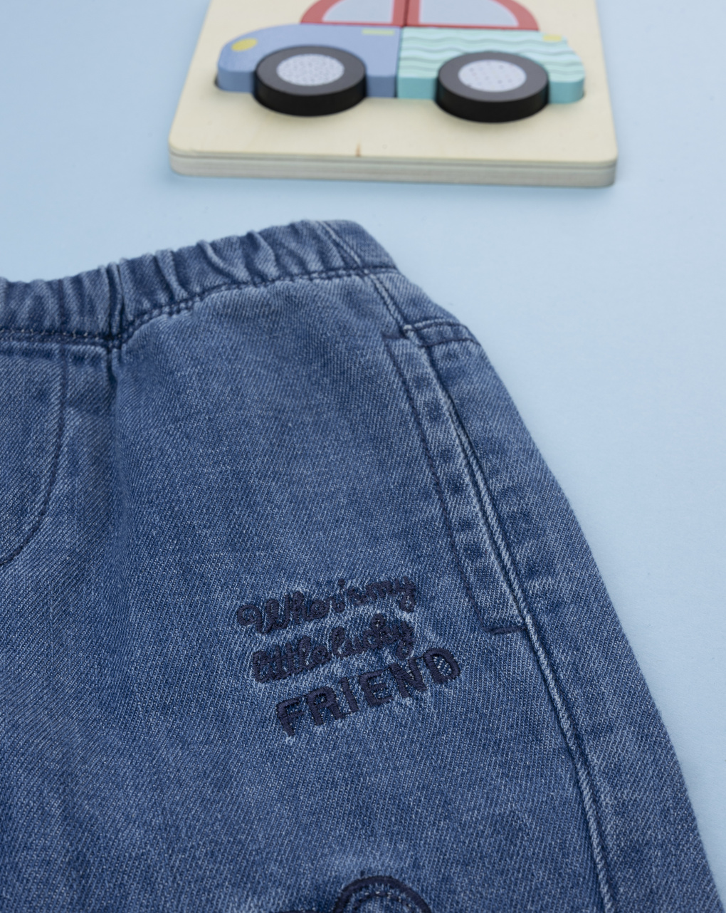 Pantalone denim bi-color bimbo patch