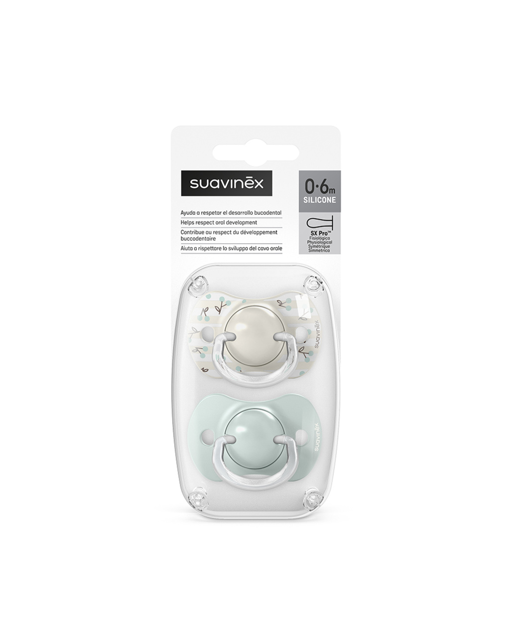 Succhietto  birdies sxpro 0-6 mesi 2 pezzi verde - suavinex