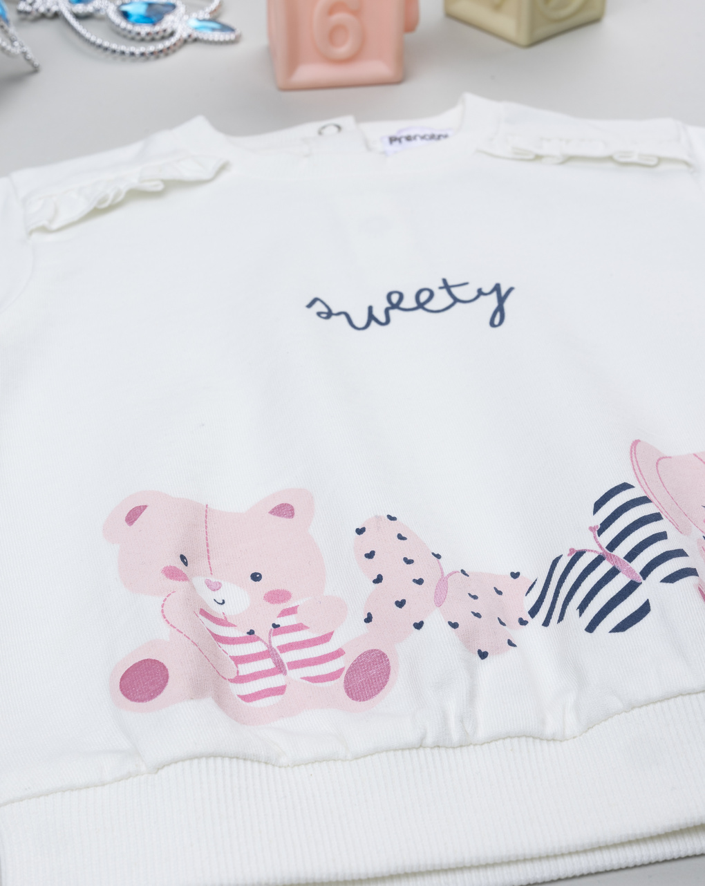 Felpa bimba bianca stampata con frill