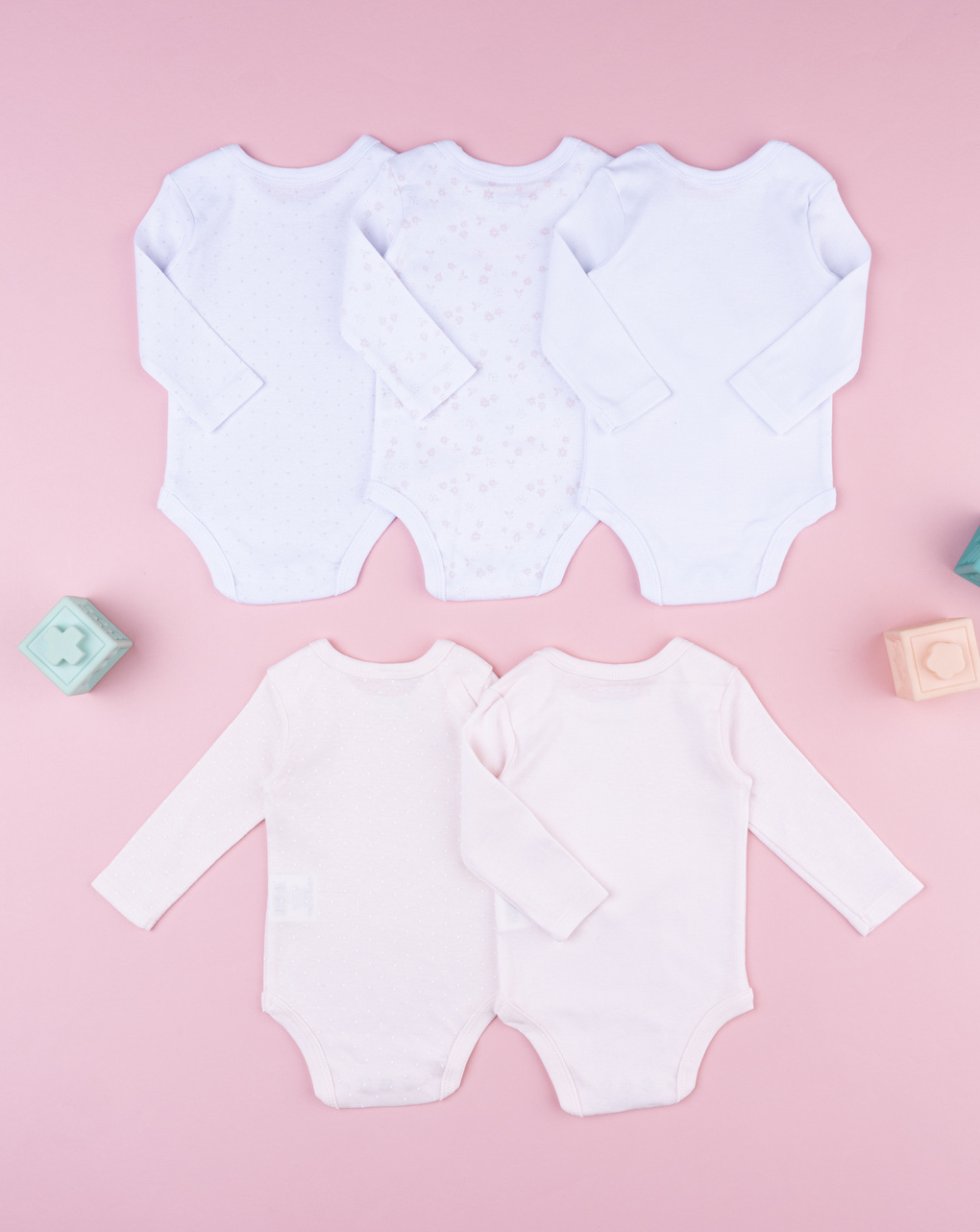 Pack 5 body bimba a costina bianco/rosa
