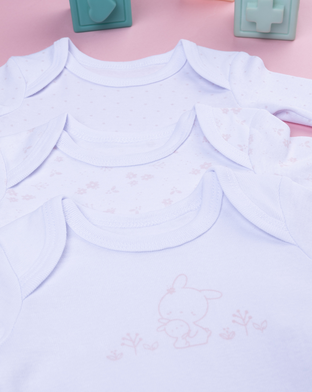 Pack 5 body bimba a costina bianco/rosa