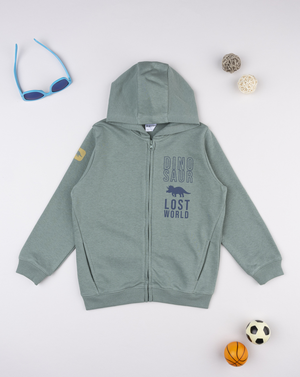 Felpa bambino verde con  cappuccio dinosauri