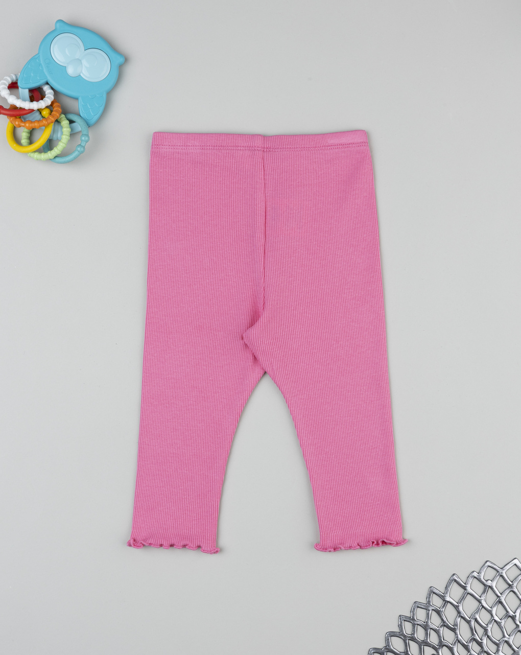 Legging bimba rosa costine con ricamo