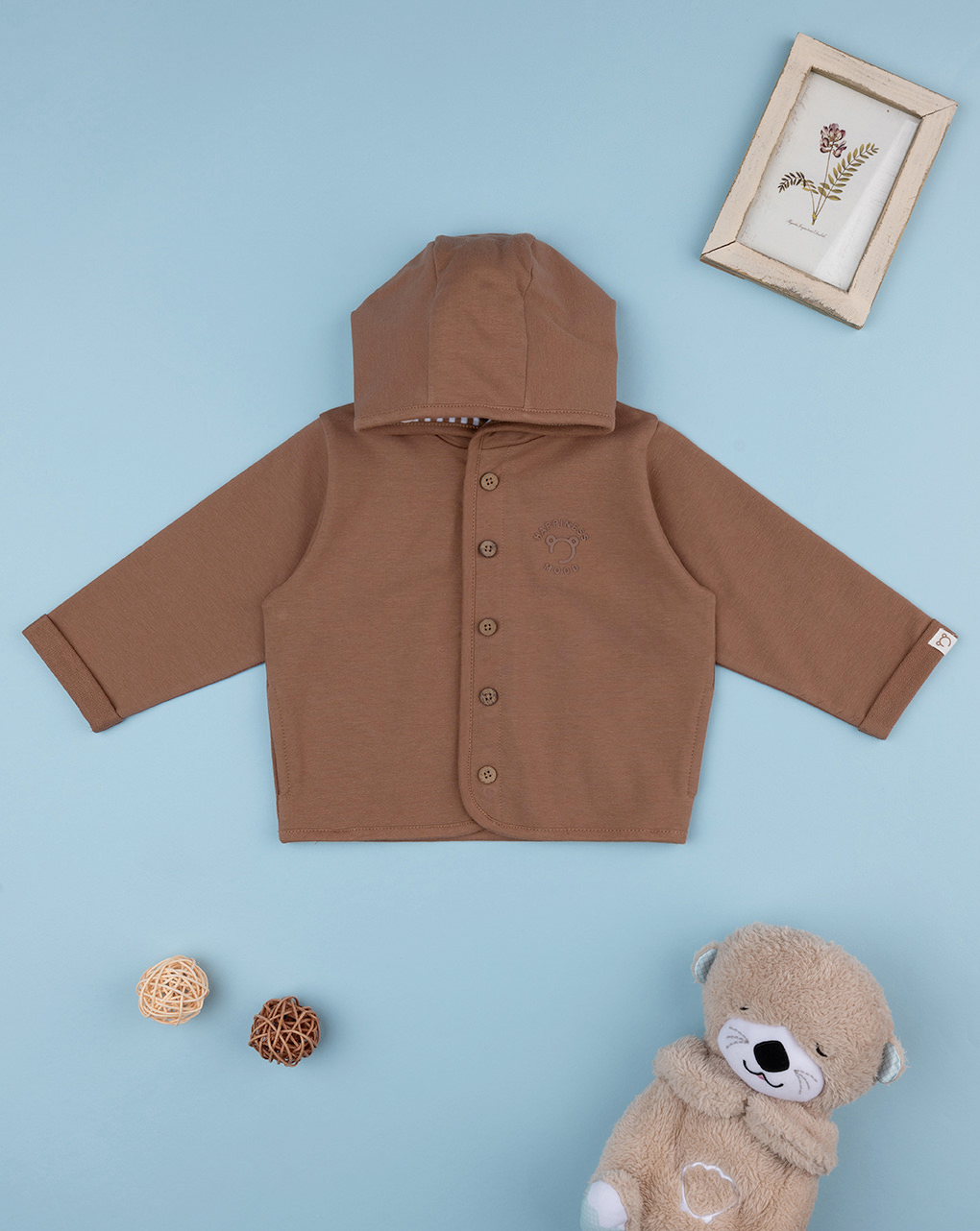 Cardigan bimbo marrone con cappuccio