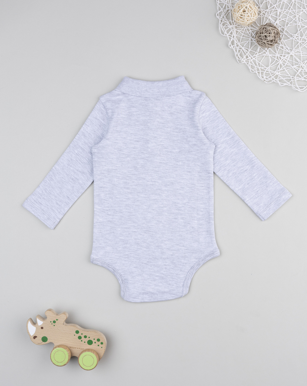 Body bimba grigio melange manica lunga