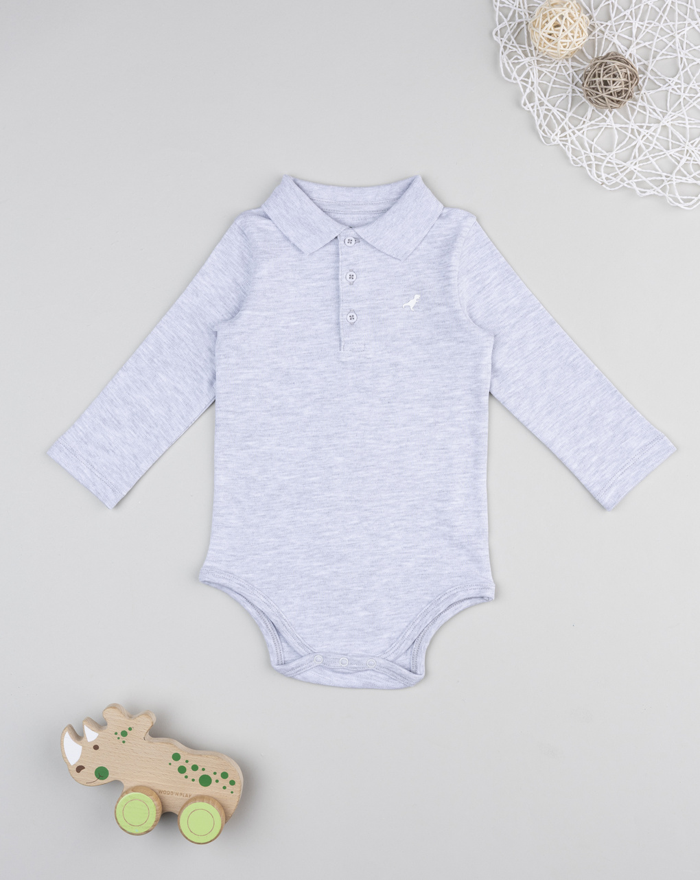 Body bimba grigio melange manica lunga