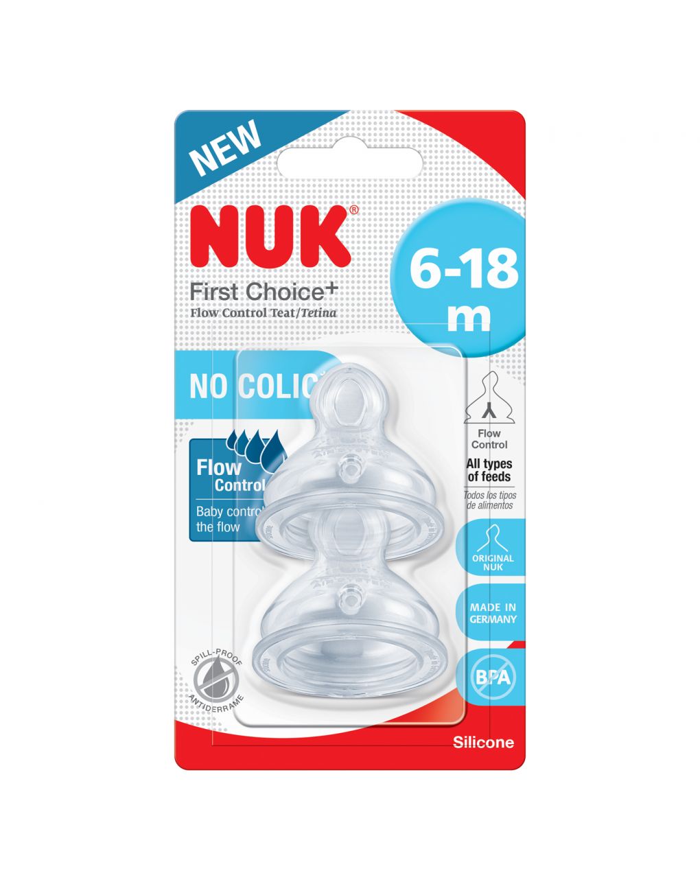 Tettarelle fc + flow control sil 6-18 2pz - nuk