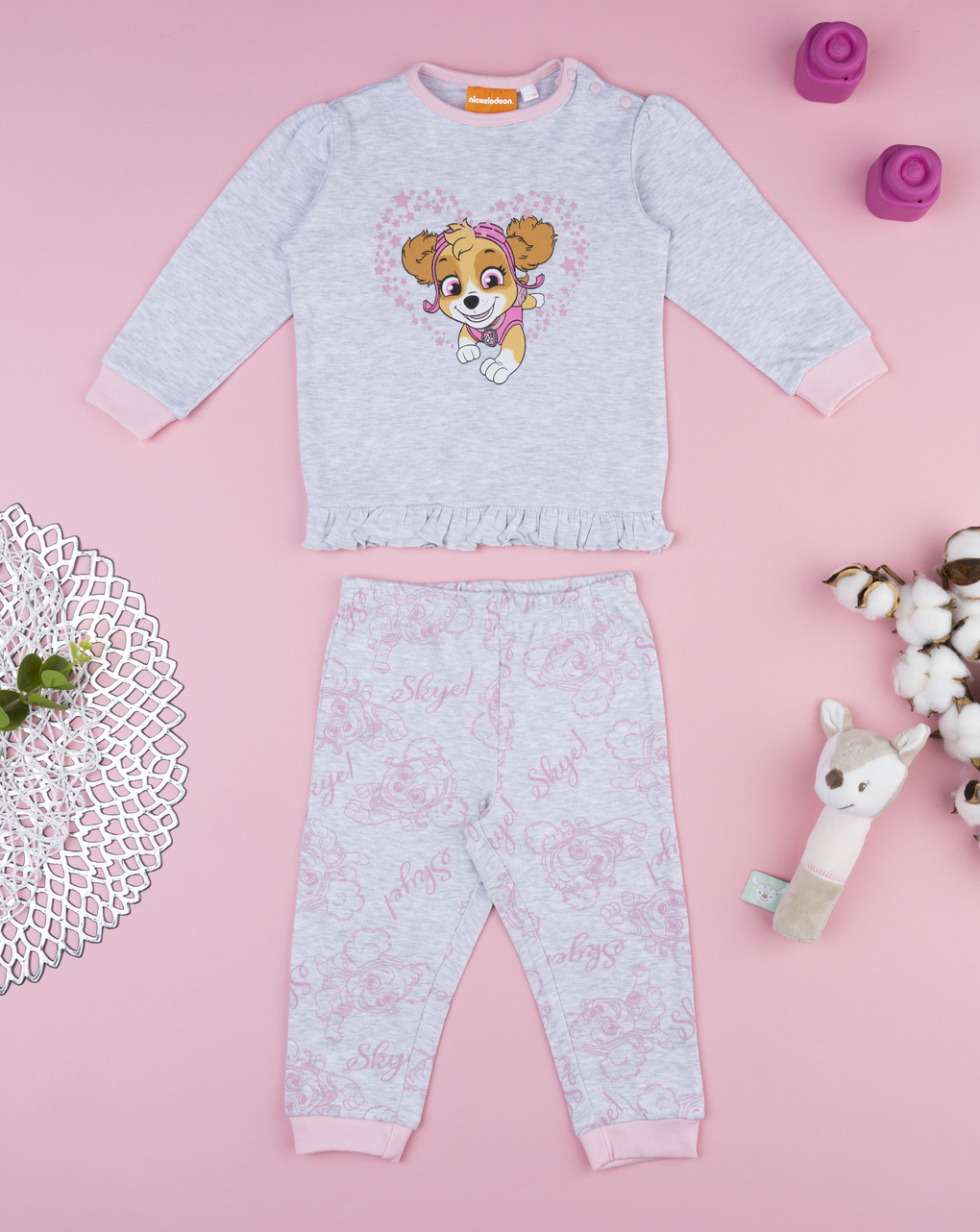 Pigiama due pezzi bimba paw patrol grigio/rosa