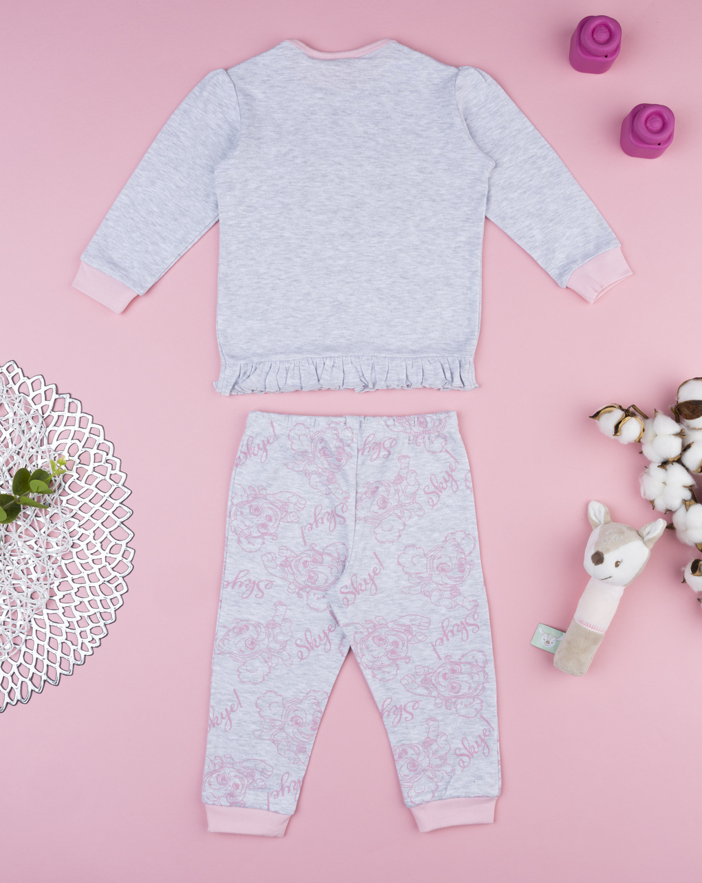 Pigiama due pezzi bimba paw patrol grigio/rosa