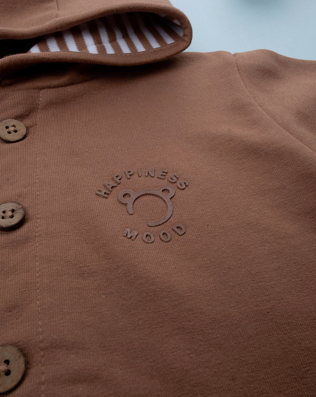 Cardigan bimbo marrone con cappuccio