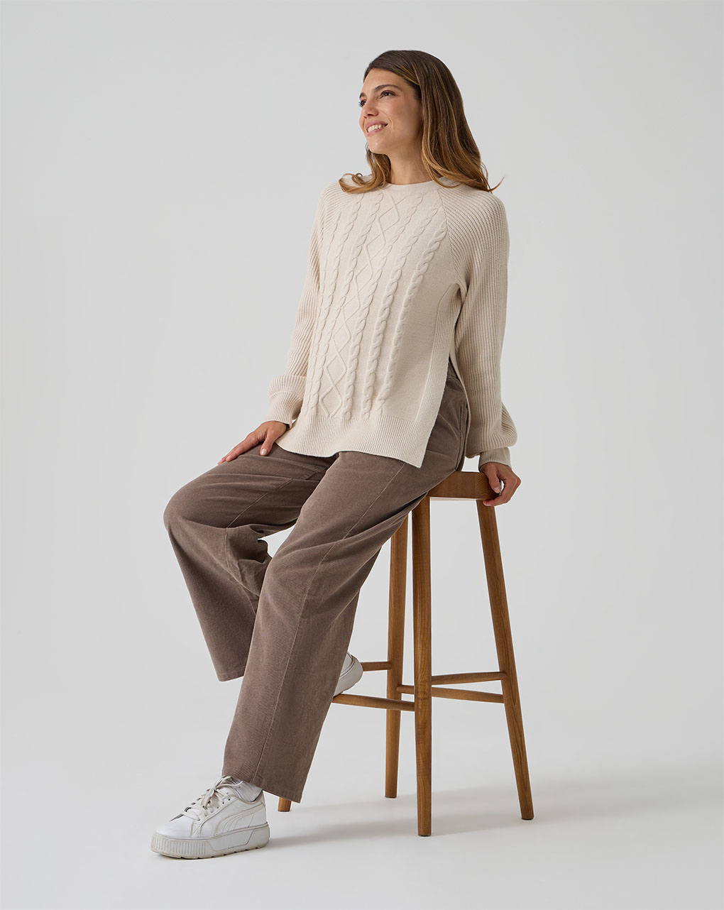 Maglione tricot beige trama intrecciata