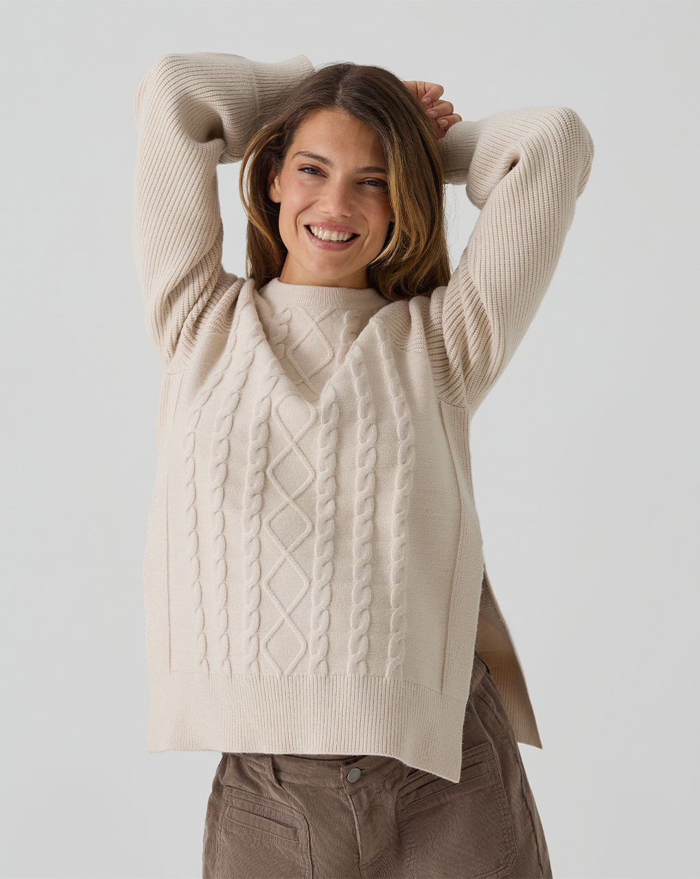 Maglione tricot beige trama intrecciata