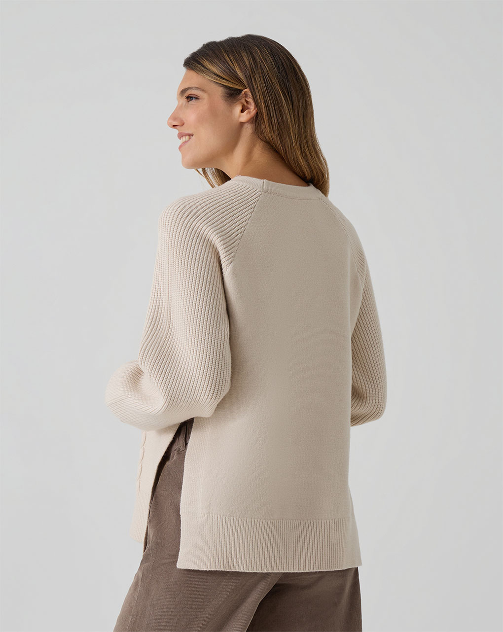 Maglione tricot beige trama intrecciata