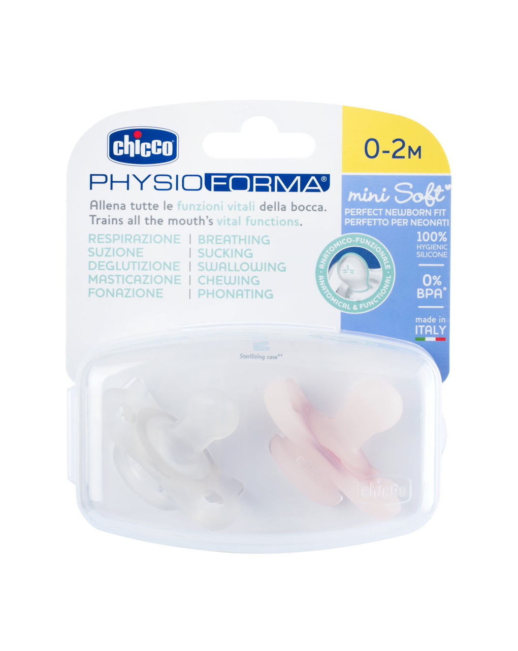 Gommottino silicone rosa 0-2 mesi - 2 pz - chicco