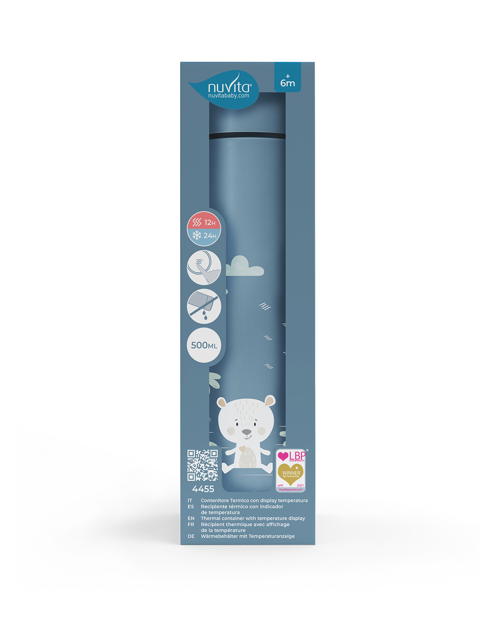 Borraccia termica 500ml con termometro led 4455 col. powder blue - nuvita