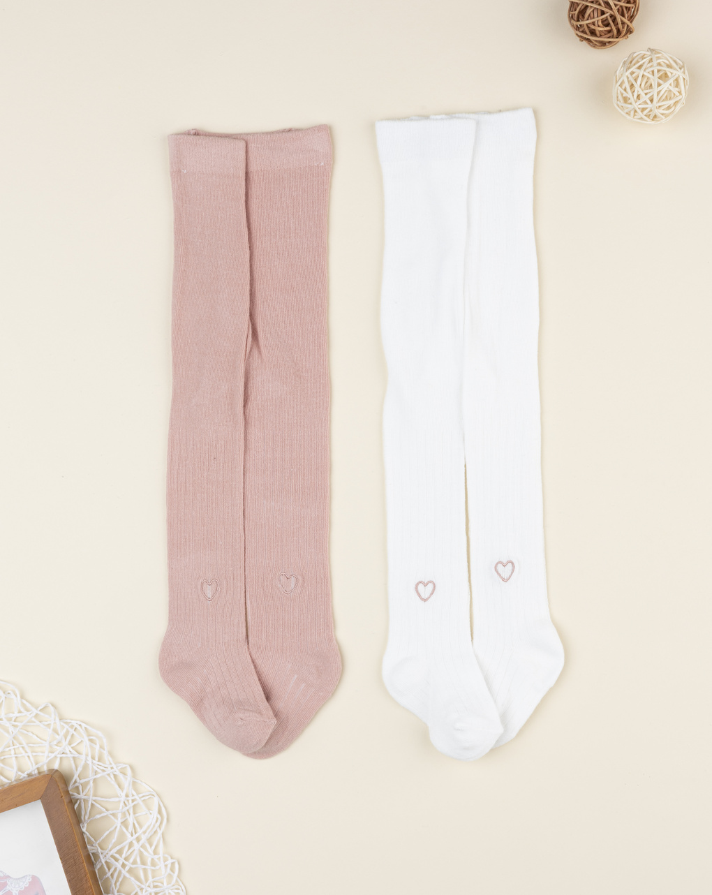 Pack 2 collant coste bambina con cuori