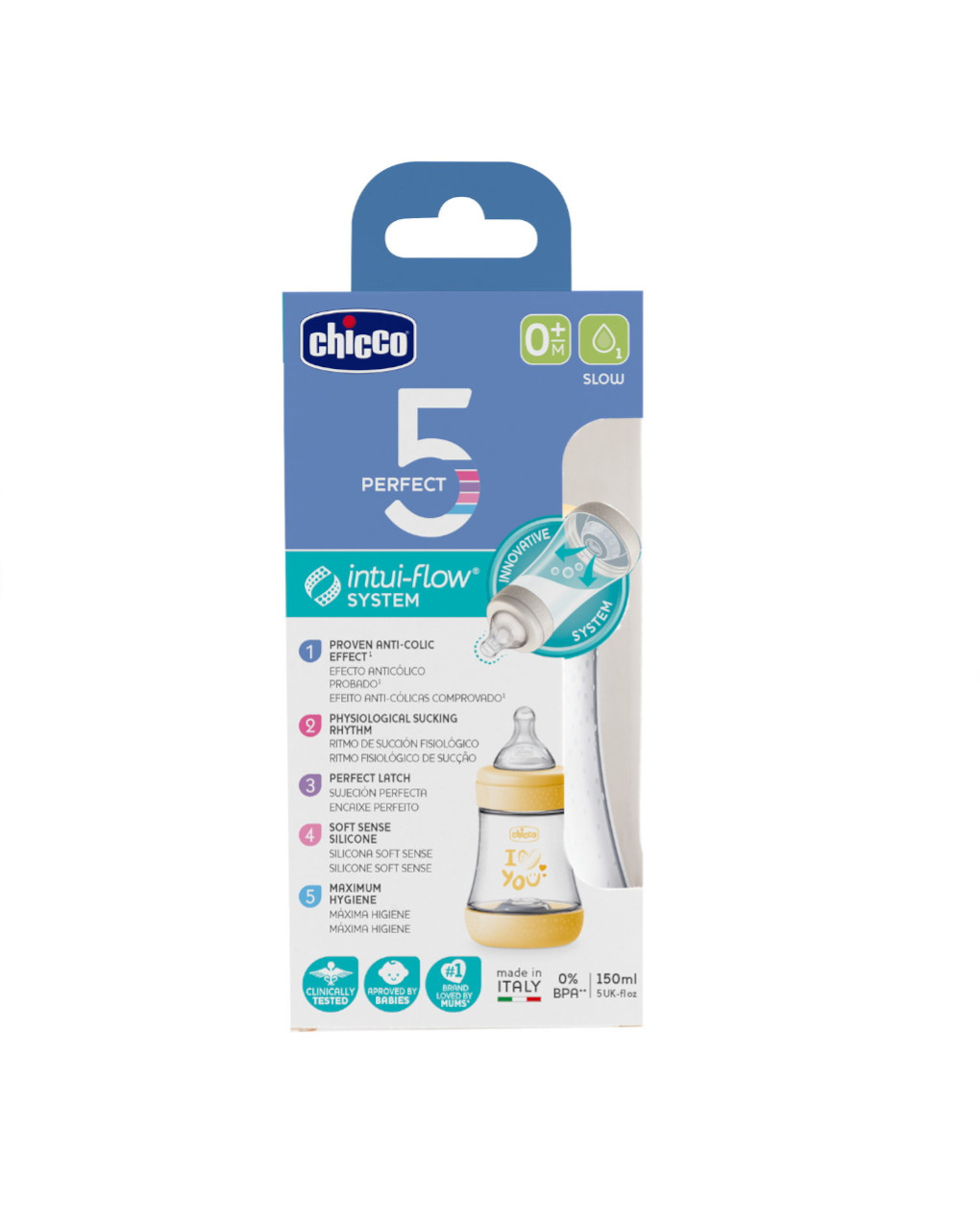 Biberon perfect5 neutro 150ml in silicone 1 foro - chicco