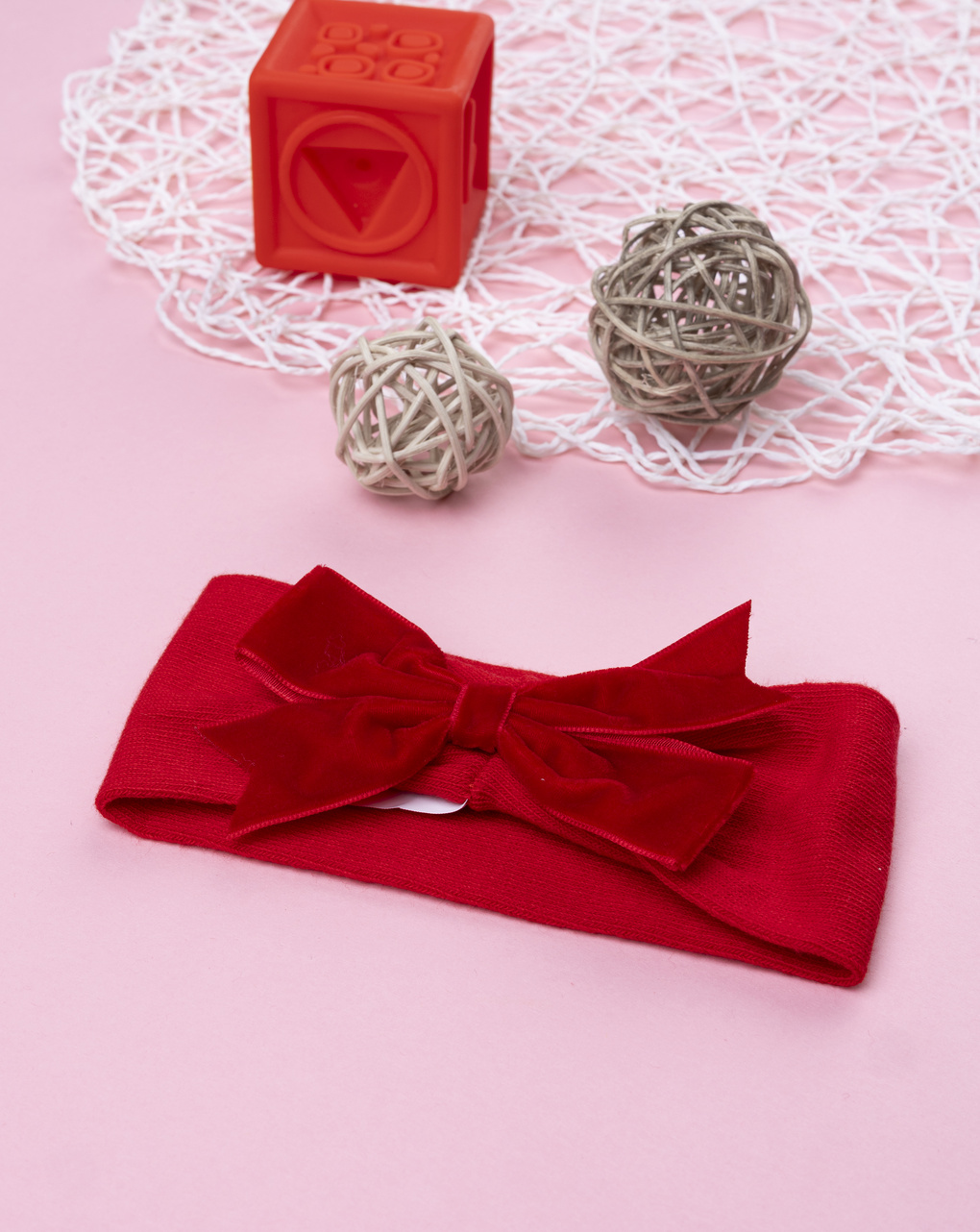 Fascia capelli neonata rossa con fiocco