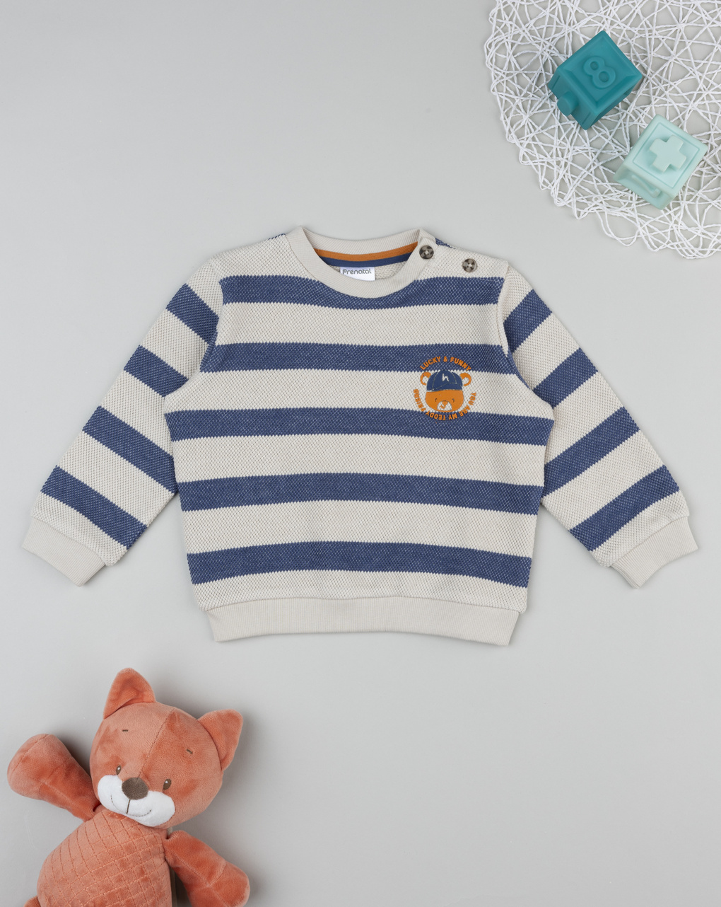 Maglia bimbo rigata blu/beige con stampa