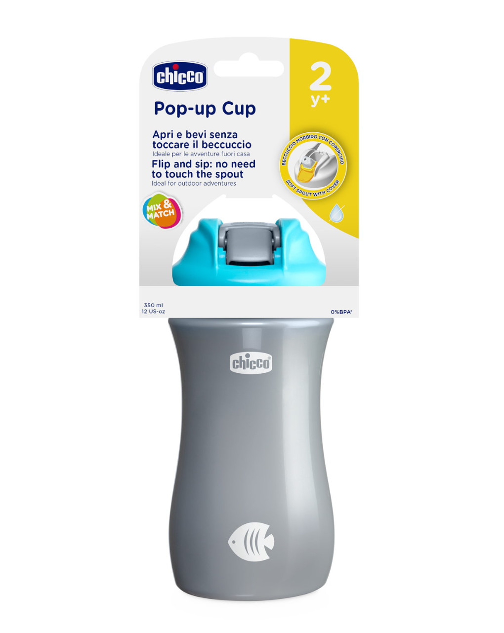 Tazza pop up 2 anni+ azzurra 350ml - chicco