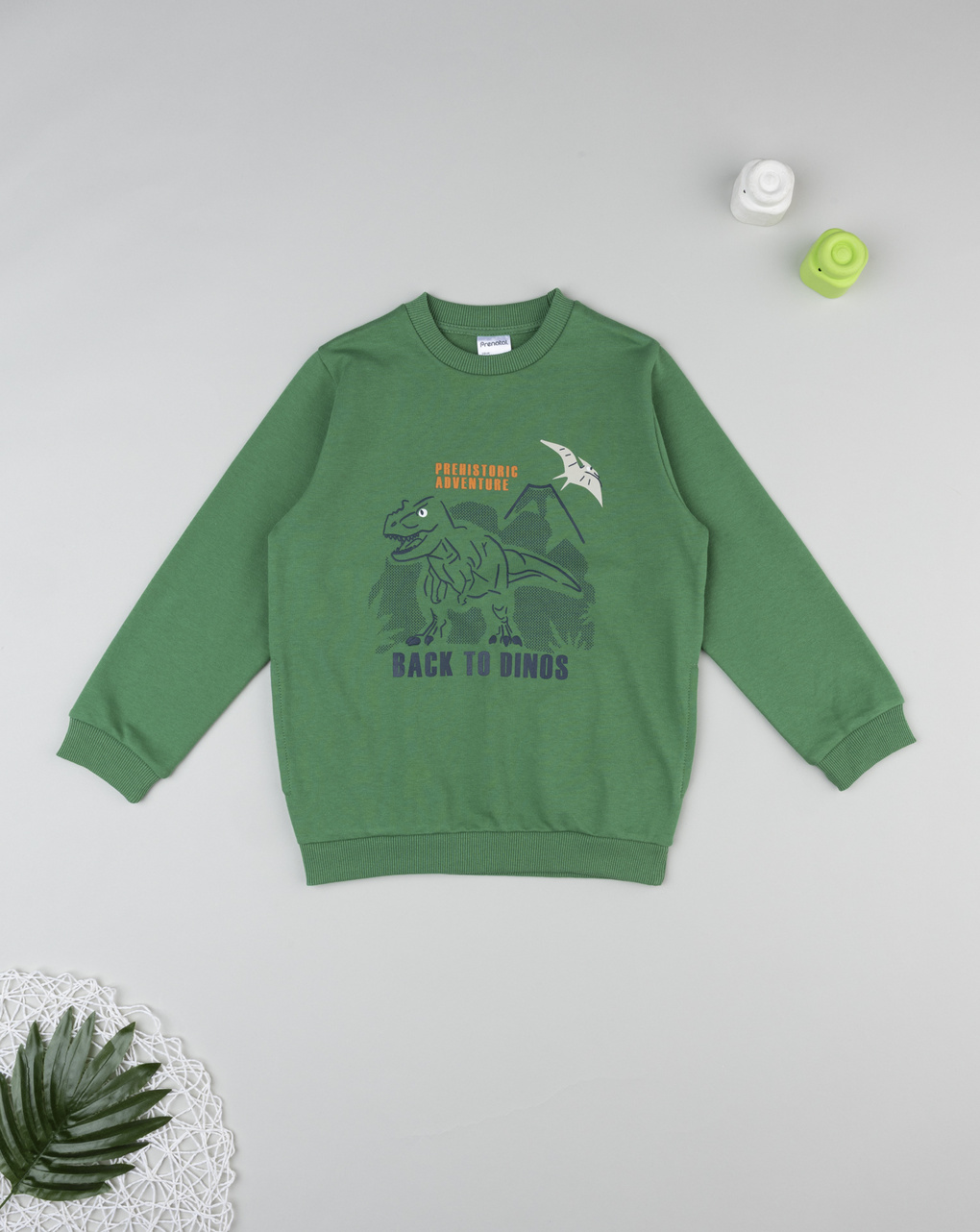 Felpa bambino verde stampa rilievo