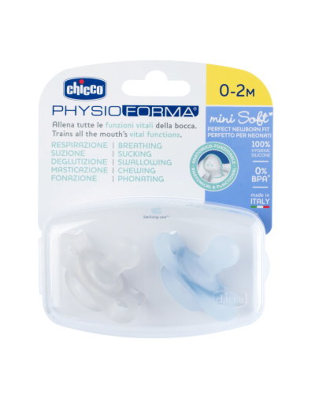 Gommottino silicone azzurro 0 -2m 2 pz - chicco