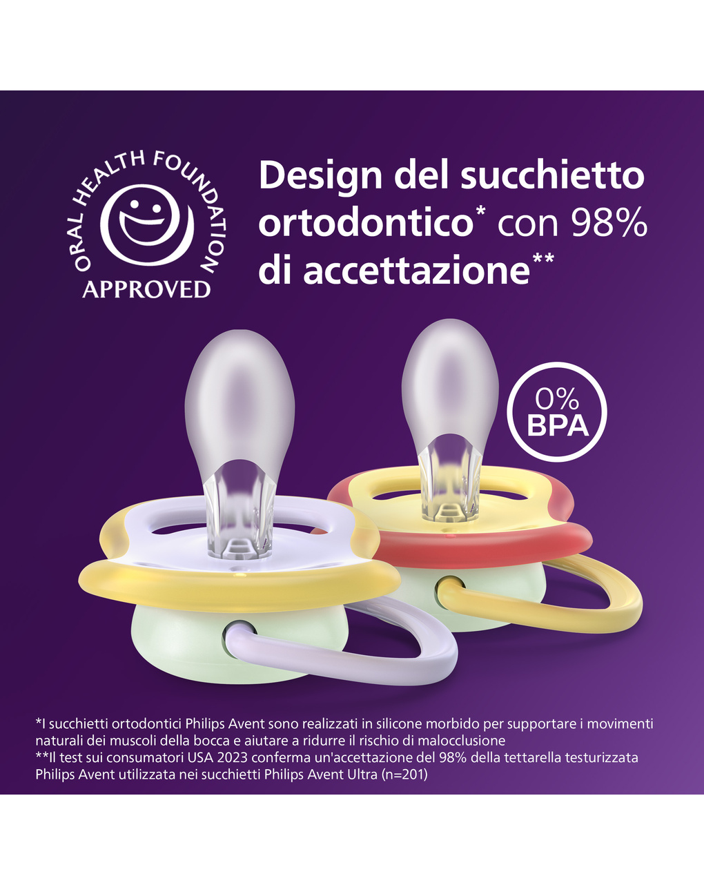 Succhietti ultra air night 0-6m farfalla e bruco, a base vegetale - set da 2 ciucci - philips avent