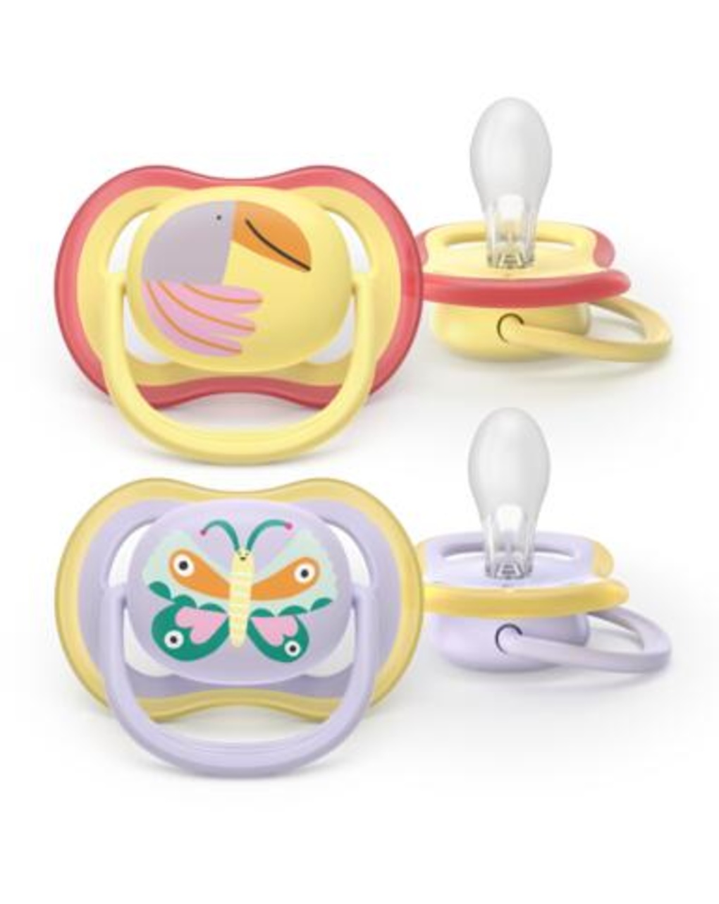 Succhietti ultra air 0-6m tucano e farfalla, a base vegetale - set da 2 ciucci - philips avent
