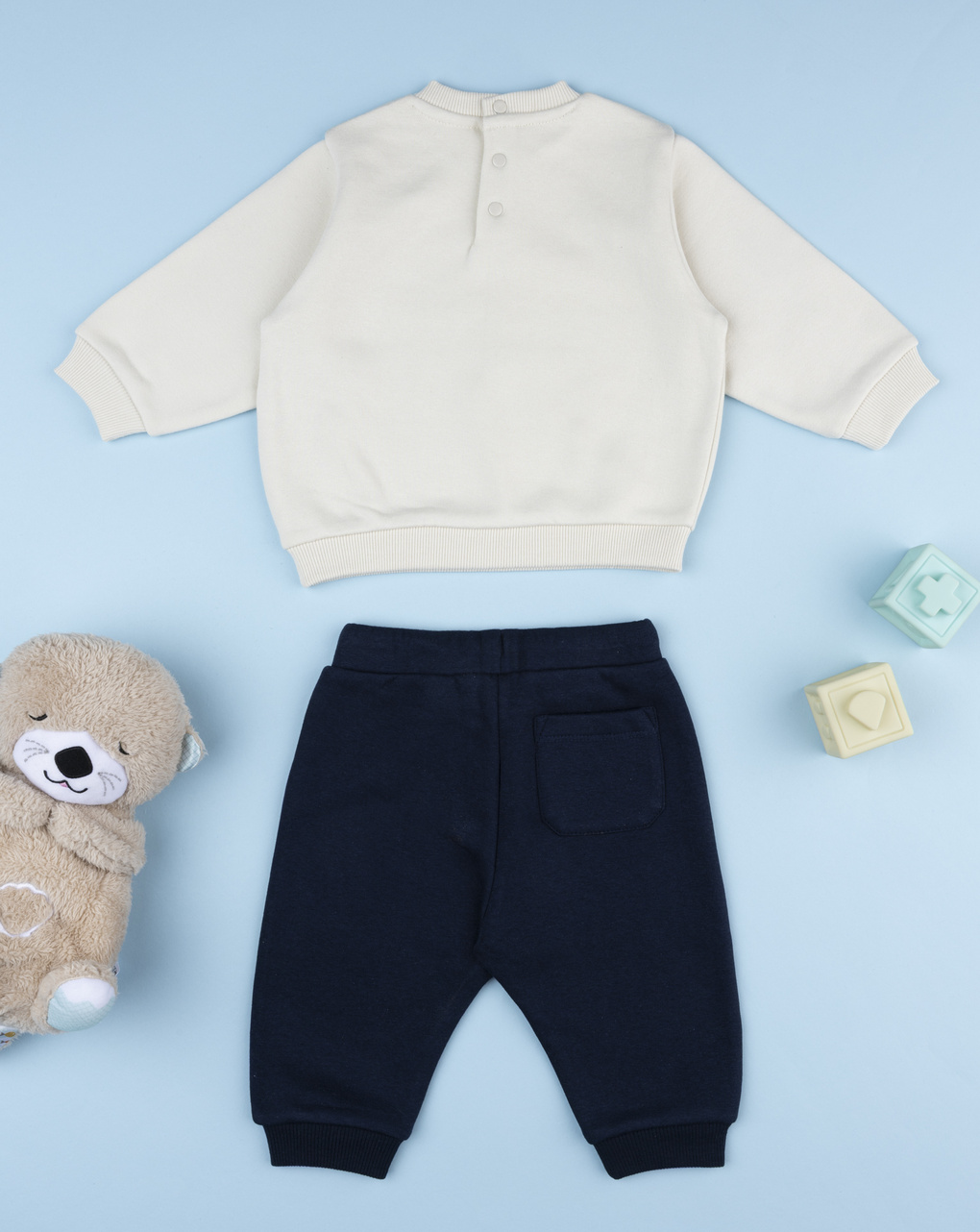 Completo jogging bimbo beige/blu orsetti