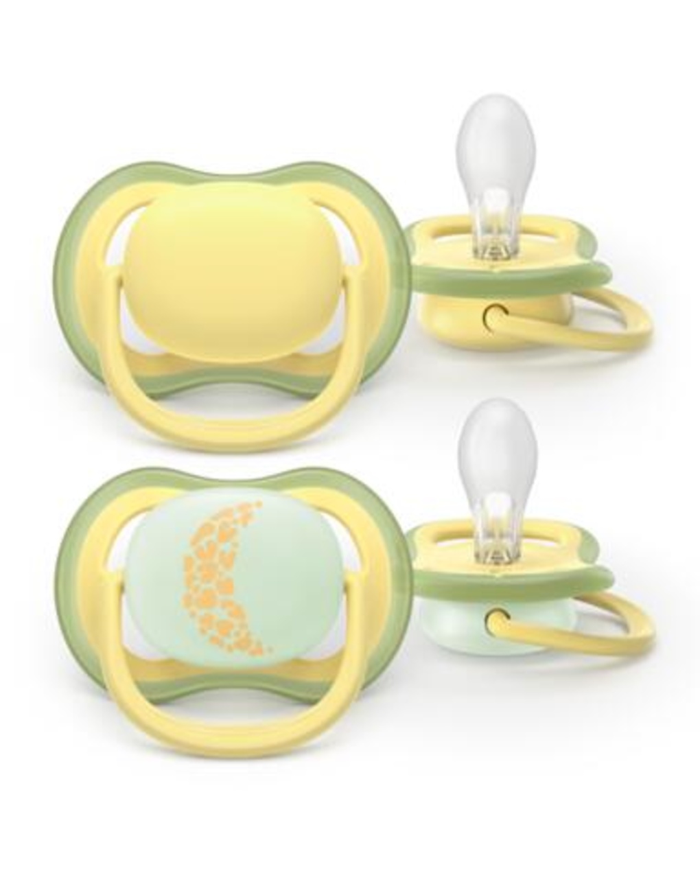 Succhietti ultra air day&night 18m+ pastello giallo e verde con luna, a base vegetale - set da 2 ciucci - philips avent