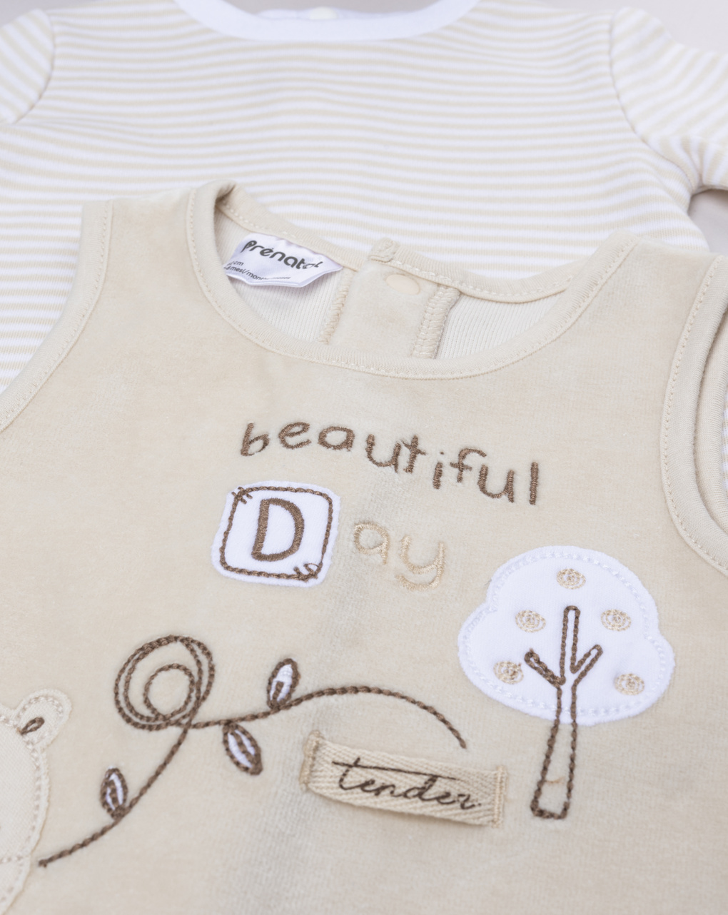 Completo ciniglia beige neonato t-shirt +salopette