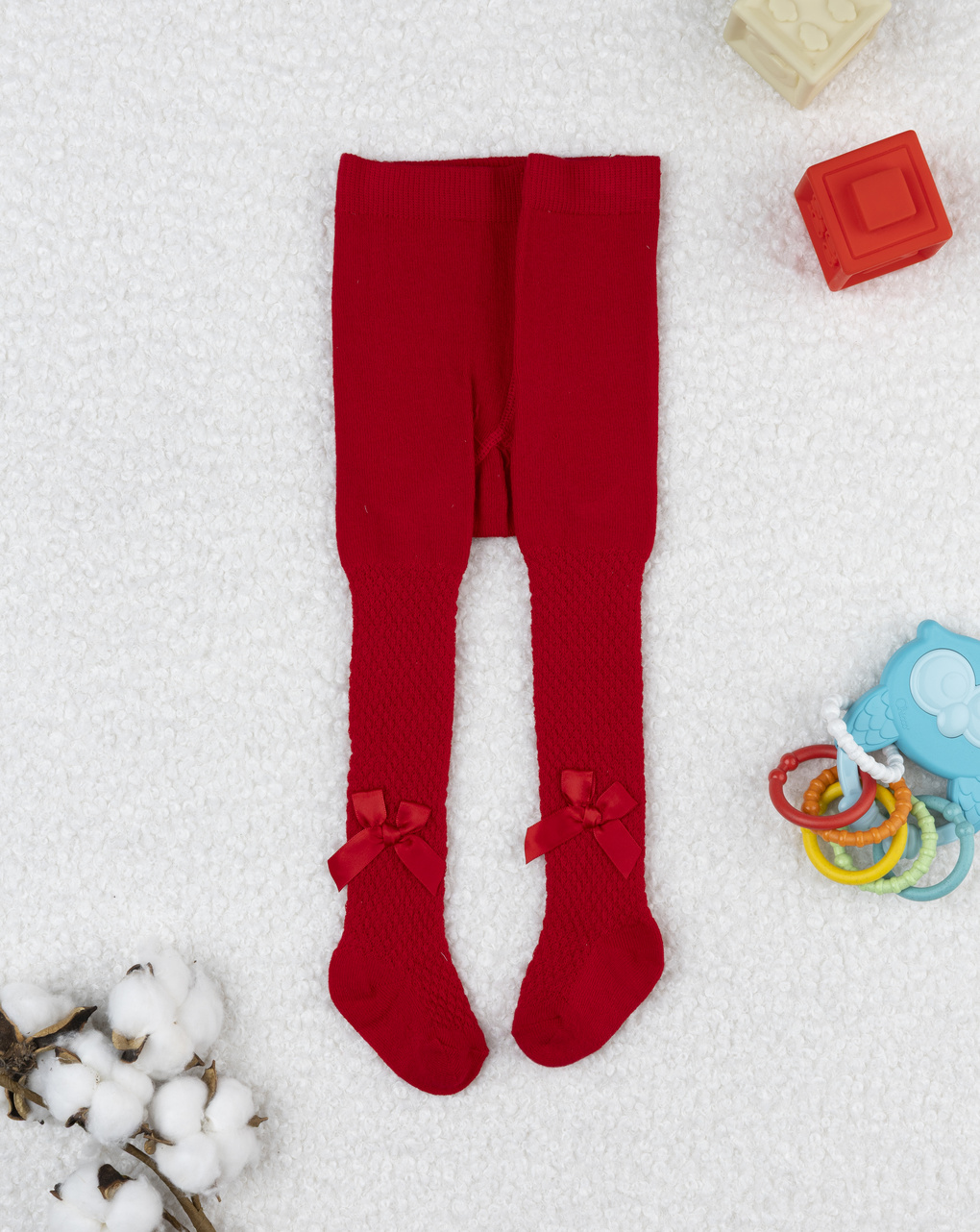 Collant rossi bambina con fiocco