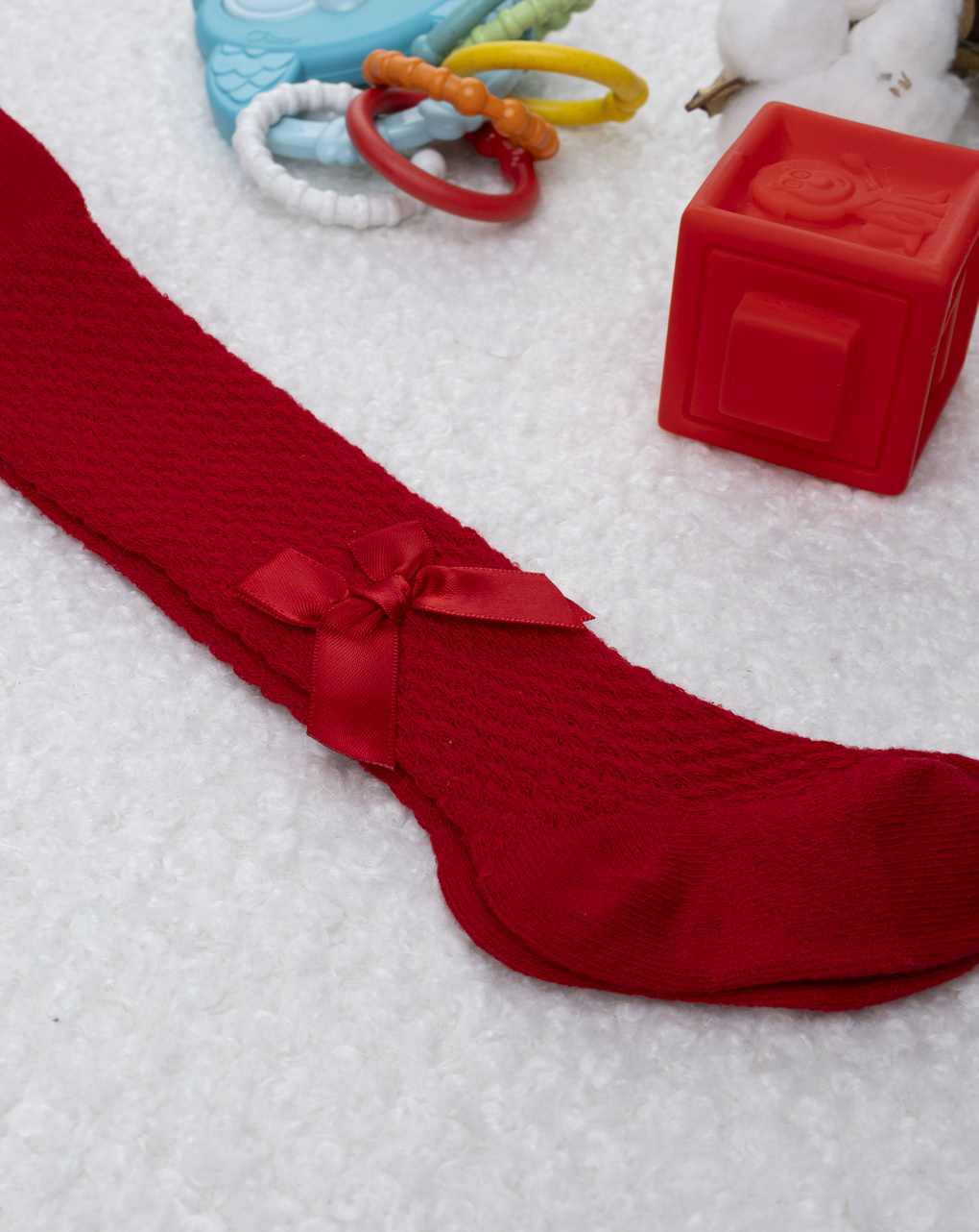 Collant rossi bambina con fiocco