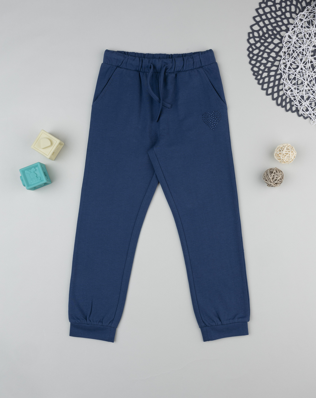 Pantalone bambina blu cuore strass