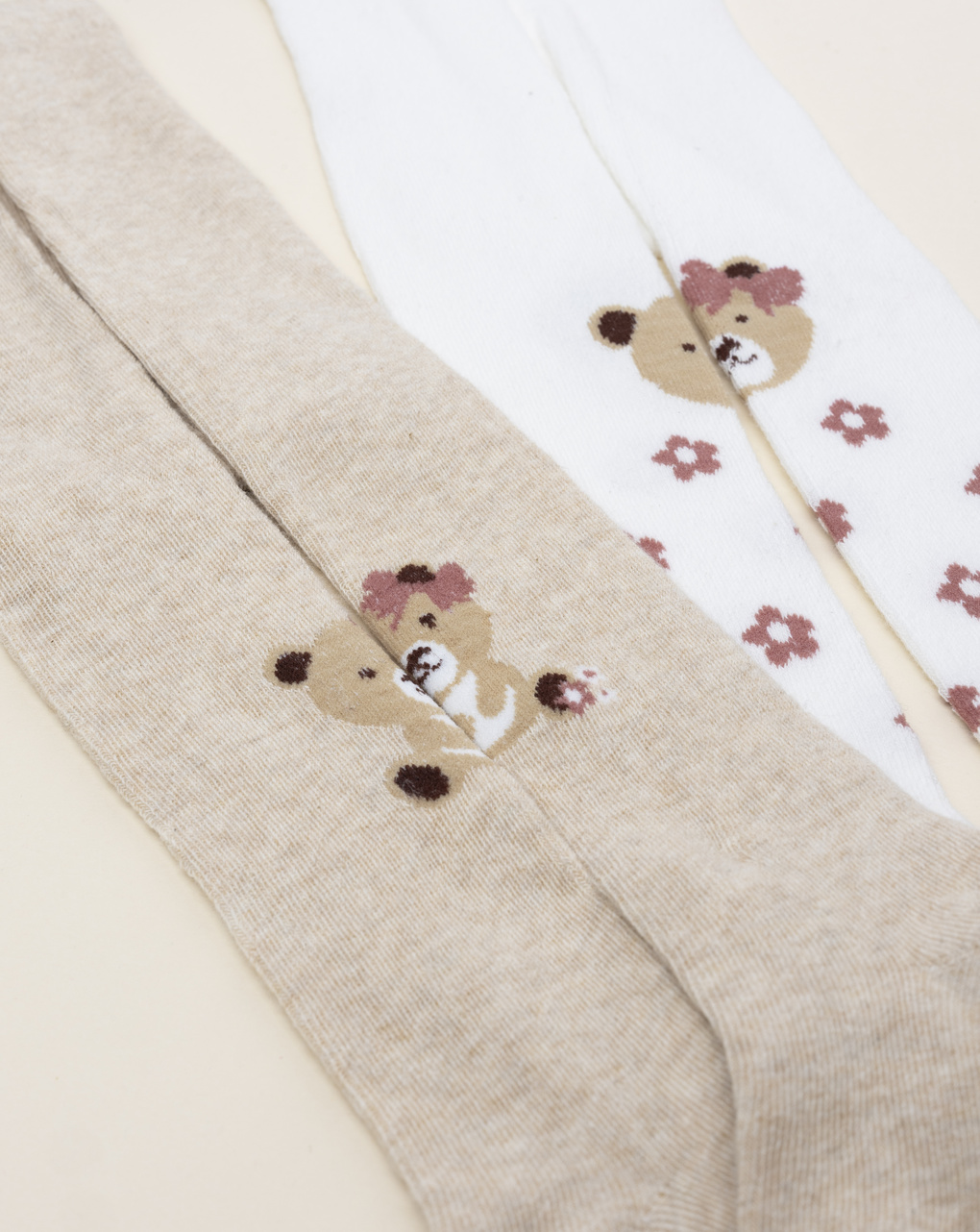 Pack 2 collant bimba bianco/beige orsetto