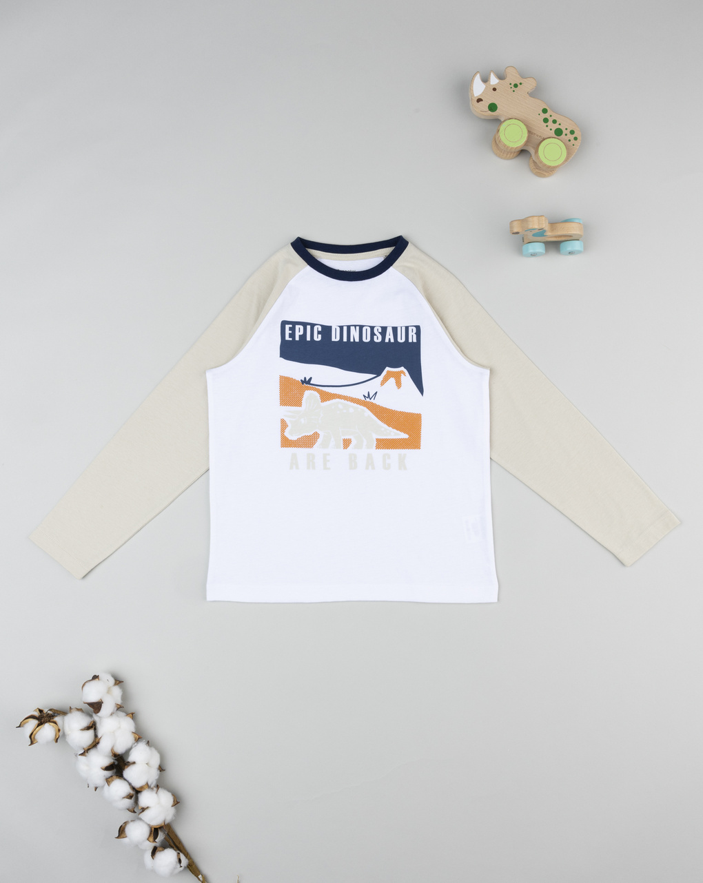 T-shirt bambino bianca/beige dinosauri