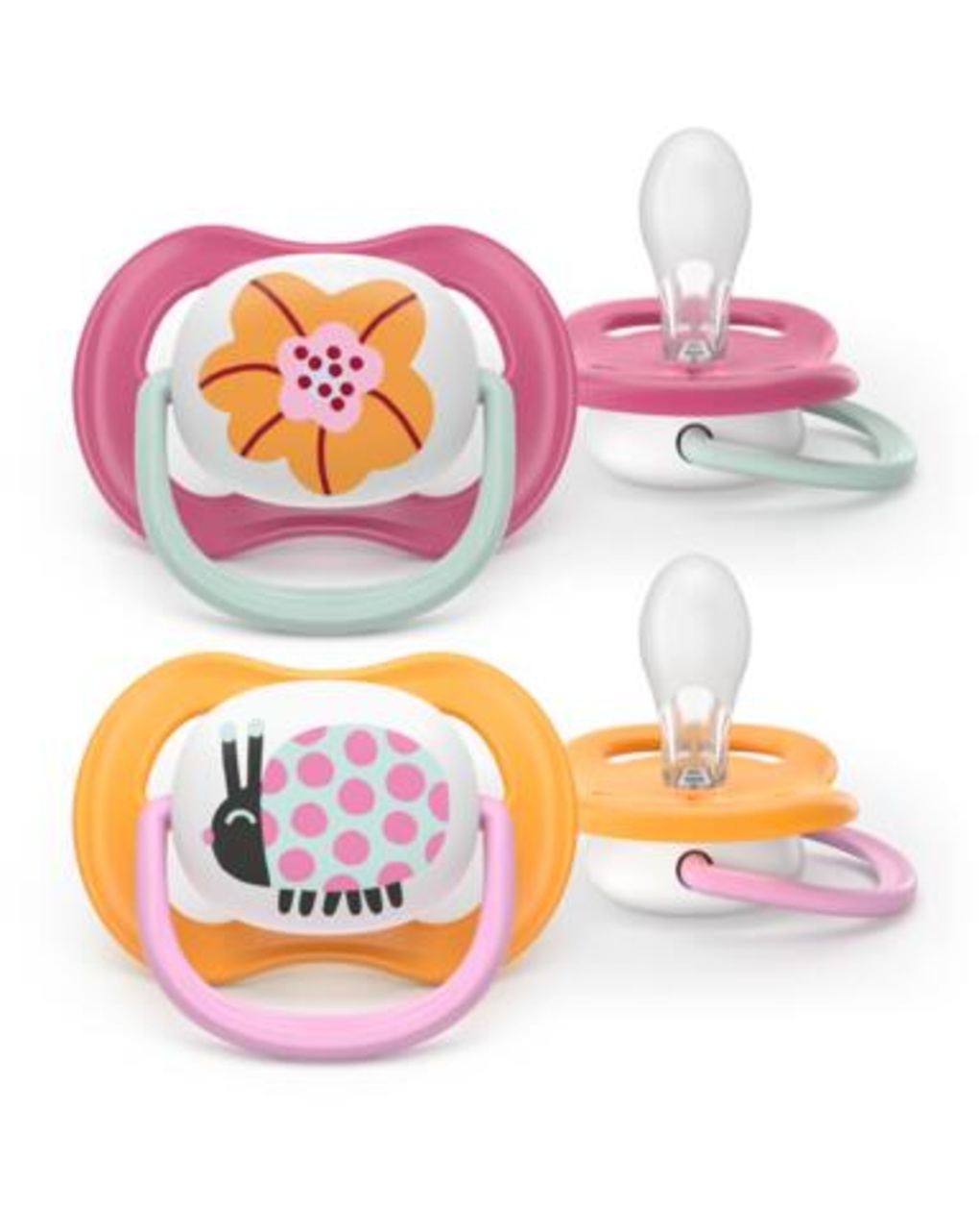 Succhietti ultra air collection 6-18m fiore e coccinella, a base vegetale - set da 2 ciucci - philips avent
