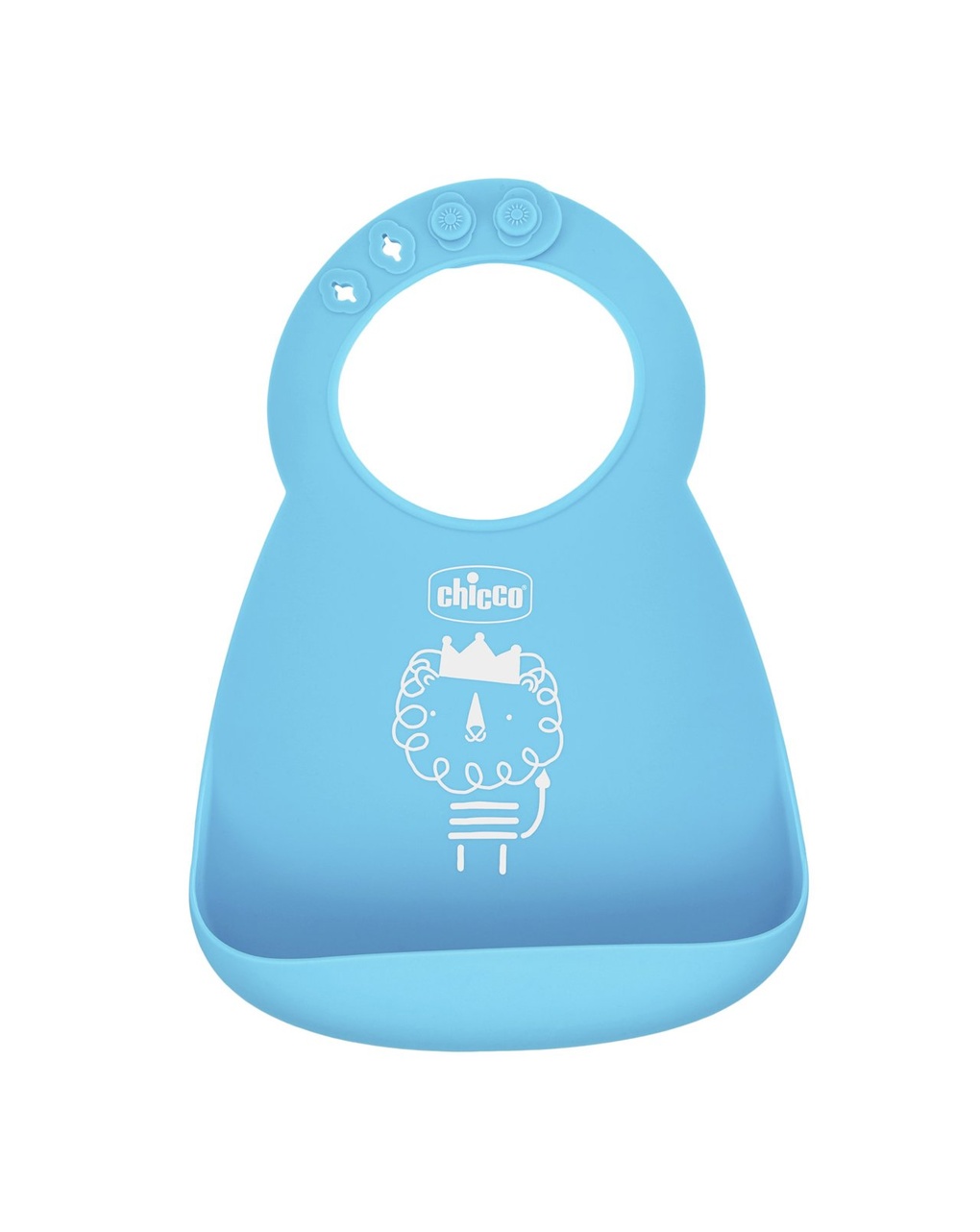 Bavaglino in silicone azzurro 6m+ facile da arrotolare - chicco